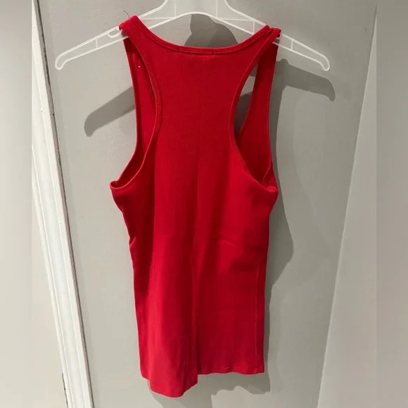 Red Women's Ribbed Tank Top - Picture 2 of 3